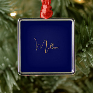 Blue minimalist custom name metal ornament