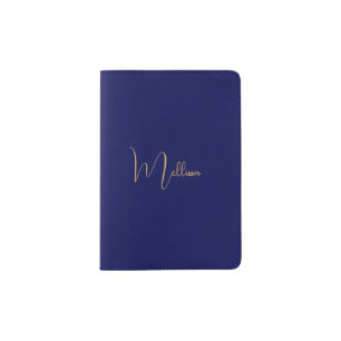 Blue minimalist custom name  passport holder