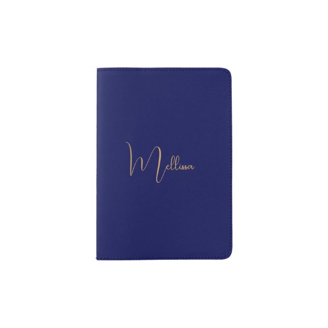 Blue minimalist custom name  passport holder (Front)