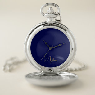 Blue minimalist custom name pocket watch