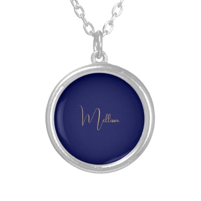Blue minimalist custom name  silver plated necklace (Front)
