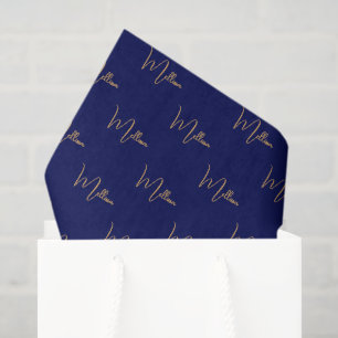 Blue minimalist custom name  tissue paper
