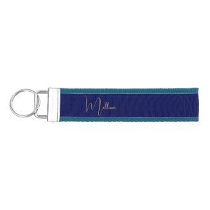 Blue minimalist custom name wrist keychain