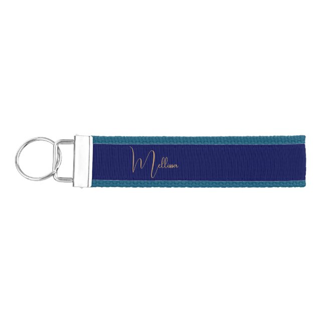 Blue minimalist custom name  wrist keychain (Keys on Left)