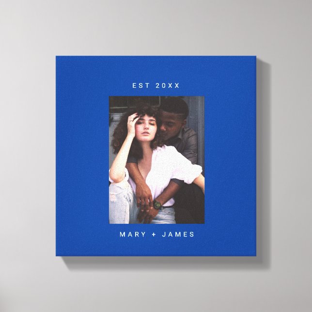 Blue | Minimalist Custom Photo Text Canvas Print (Front)