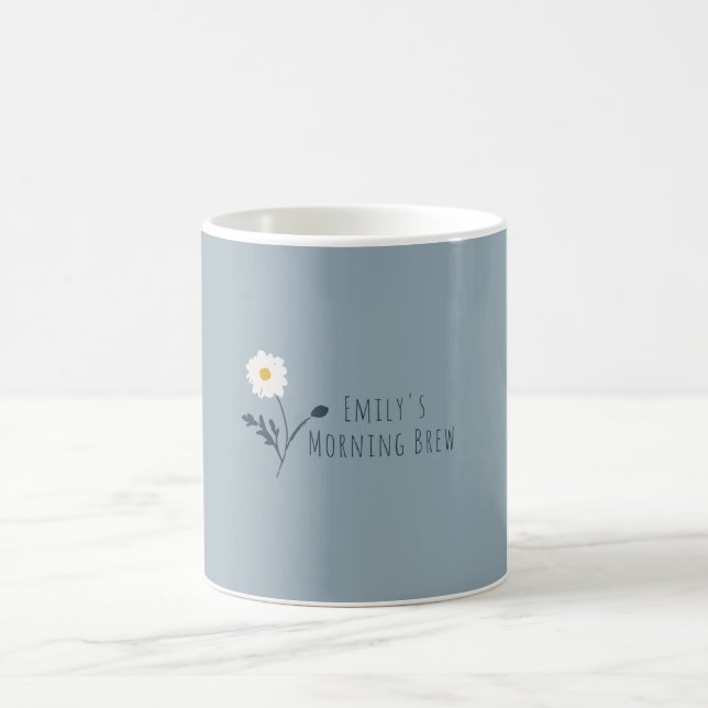 Blue Minimalist Daisy & Text Modern Farmhouse Coffee Mug (Center)
