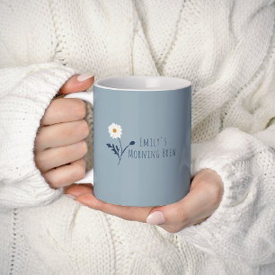 Blue Minimalist Daisy & Text Modern Farmhouse Coffee Mug