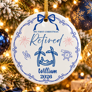 Blue Minimalist First Christmas Retired Ceramic Ornament