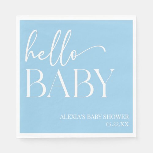 Blue Minimalist Hello Baby Baby Shower Napkins