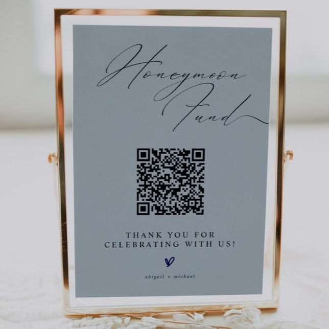 Blue Minimalist Honeymoon Fund Sign with QR Code (Creator Uploaded)