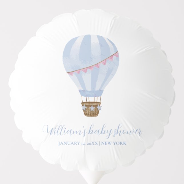 Blue Minimalist Hot Air Balloon Boy Baby Shower (Front)
