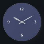 Blue Minimalist Large Clock<br><div class="desc">Modern clock features a minimalist design in a blue and white color palette. A simple plain design with white numbers on a blue background. A trendy addition to your kitchen, living room or office wall, a thoughtful modern office gift or modern home gift for any occasion. You can customize by...</div>