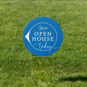 Blue Minimalist Logo Open House Circle Yard Sign