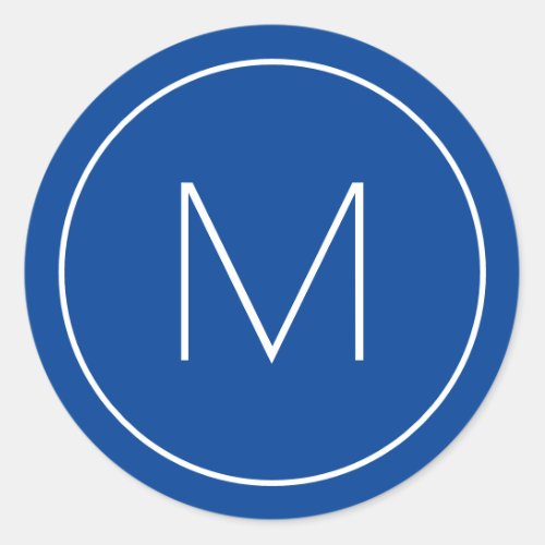 Blue Minimalist Modern Font Single Letter Monogram Classic Round Sticker