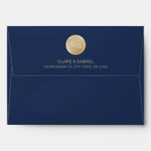 Blue minimalist modern monogram return address envelope