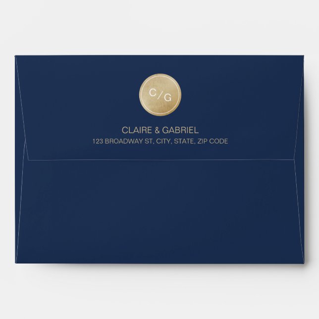 Blue minimalist modern monogram return address envelope (Back (Top Flap))