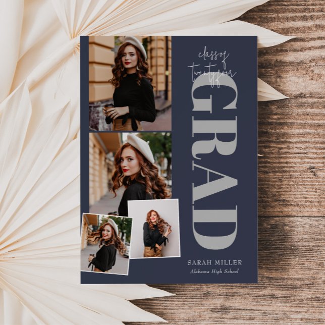 Blue Minimalist Modern Vertical 5 Pic Graduation Invitation (Creator Uploaded)