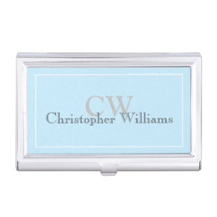 Blue Minimalist Name Monogram Business Card Case