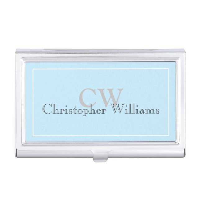 Blue Minimalist Name Monogram Business Card Case (Front)