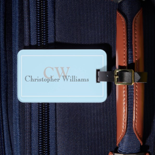 Blue Minimalist Name Monogram Luggage Tag (Front Insitu 4)
