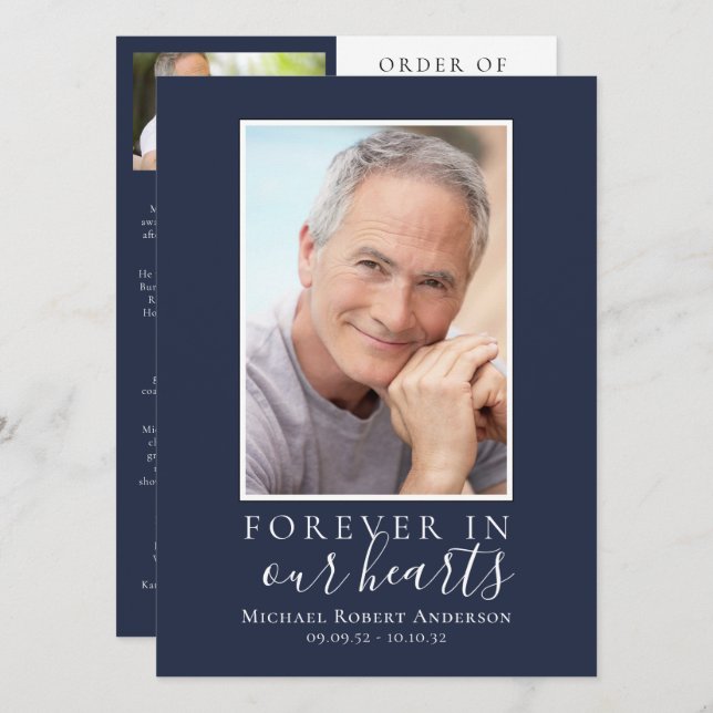 Blue Minimalist Photo Memorial Service Program (Front/Back)