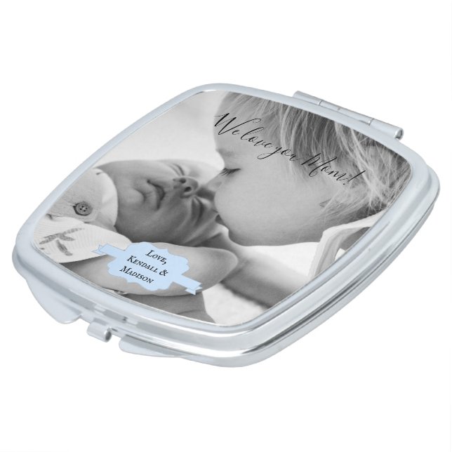 Blue Minimalist Photo Mother's Day Compact Mirror (Turned)