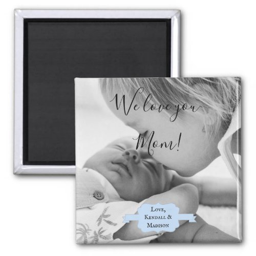 Blue Minimalist Photo Mothers Day Magnet