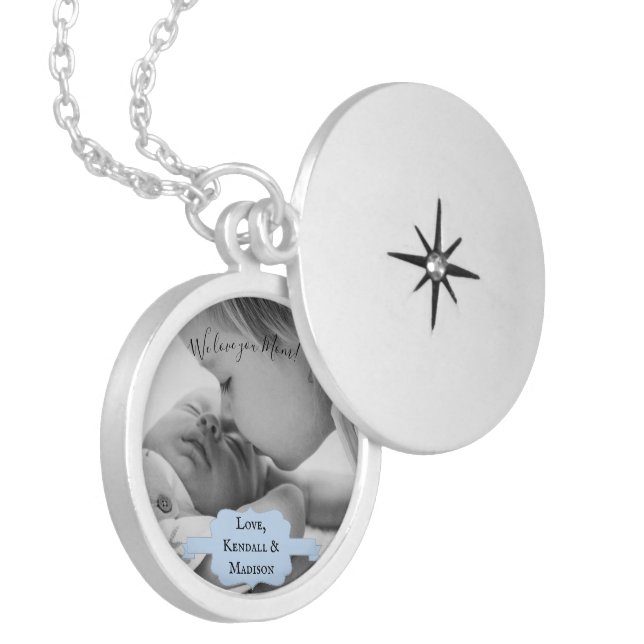 Blue Minimalist Photo Mother's Day Necklace (Front Left)