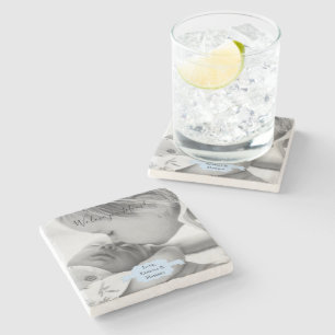 Blue Minimalist Photo Mother's Day Stone Coaster