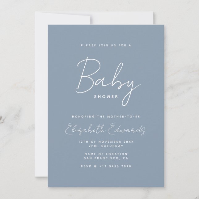 Blue Minimalist Photo QR Code Baby Shower Invitation (Front)