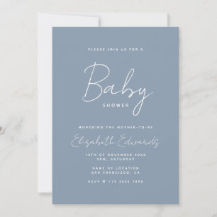 Blue Minimalist Photo QR Code Baby Shower Invitation
