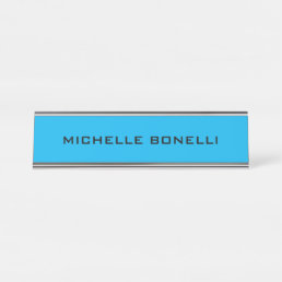 Blue Minimalist Plain Modern Desk Name Plate