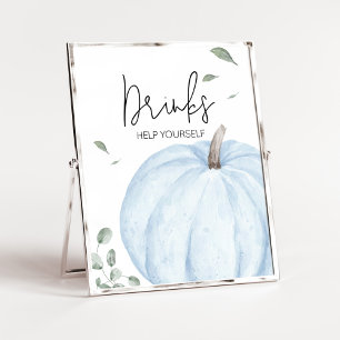 Blue Minimalist Pumpkin Baby Shower Drinks  Poster