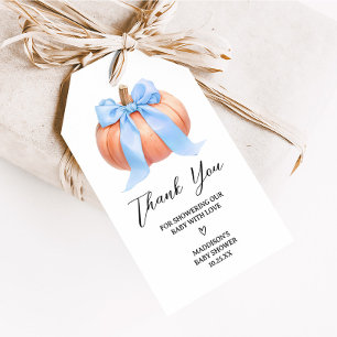 Blue Minimalist Pumpkin Baby Shower Favor Tags