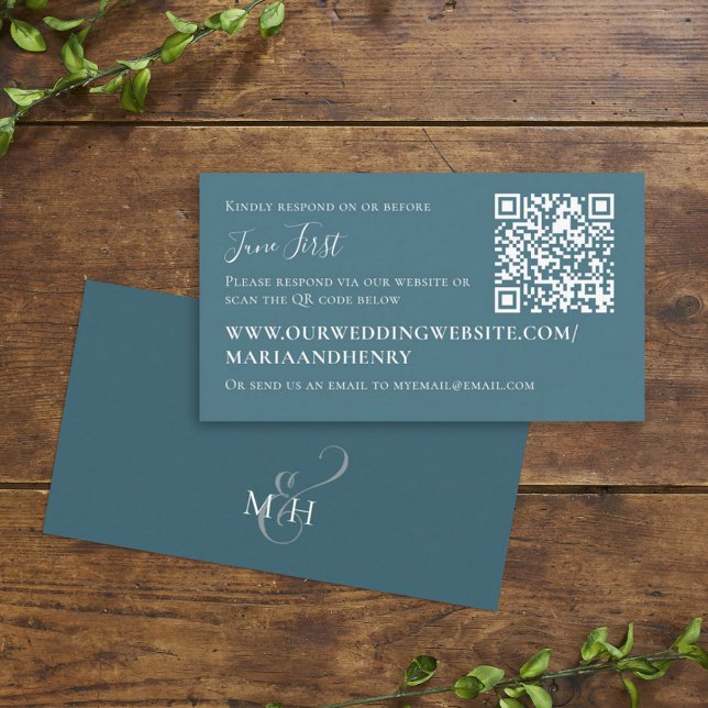 Blue Minimalist QR Code Wedding Reply Enclosure Card (Creator Uploaded)