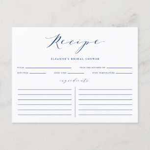 Blue Minimalist Script Bridal Shower Recipe Card