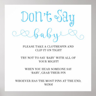 Blue Minimalist Script Don’t Say Baby Shower Poster