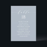 Blue Minimalist Script Seating Plan Table Number<br><div class="desc">Add a touch of charm to your event with our customizable table seating cards, designed with delightful whimsical script. Perfect for weddings, parties, or any special gathering, these cards will help guide your guests to their seats in style. Customize each dusty blue table seating card with guest names and table...</div>