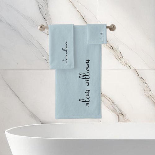 Blue Minimalist Script Signature Monogram Bath Towel Set