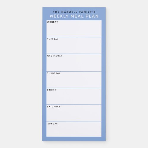 Blue Minimalist Simple Family Meal Planning Magnetic Notepad