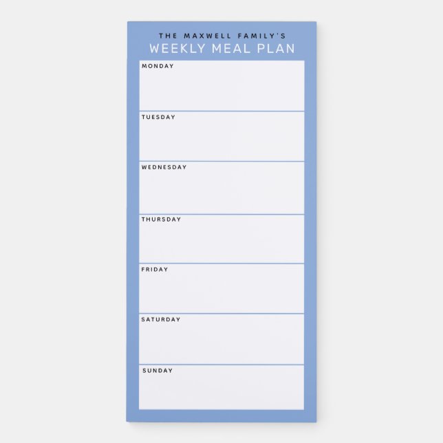 Blue Minimalist Simple Family Meal Planning Magnetic Notepad (Front)