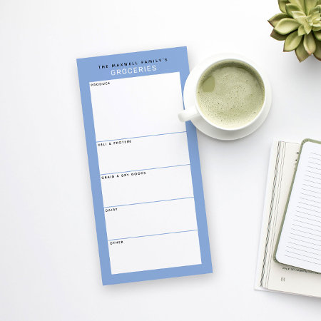 Blue Minimalist Simple Grocery Shopping List Magnetic Notepad