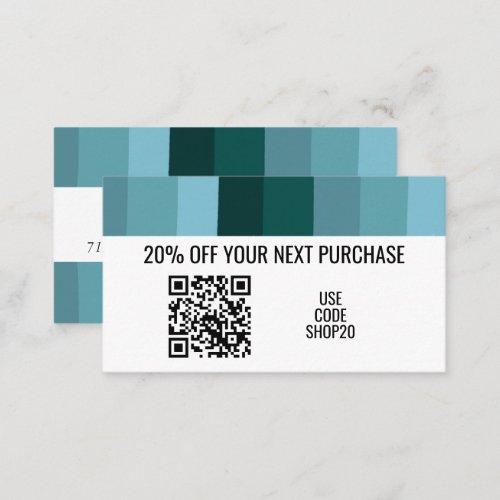 Blue Minimalist Stripes Simple Chic QR CODE  Discount Card
