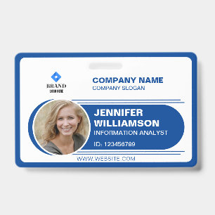 Blue Minimalist Tag Business QR Employee Photo ID Badge