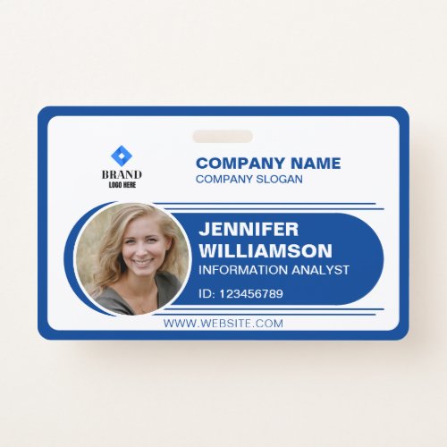 Blue Minimalist Tag Business QR Employee Photo ID  Badge