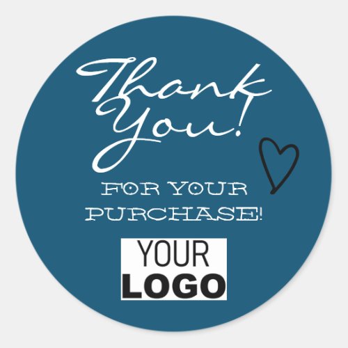 Blue Minimalist Thank You Labels Red Heart Logo 