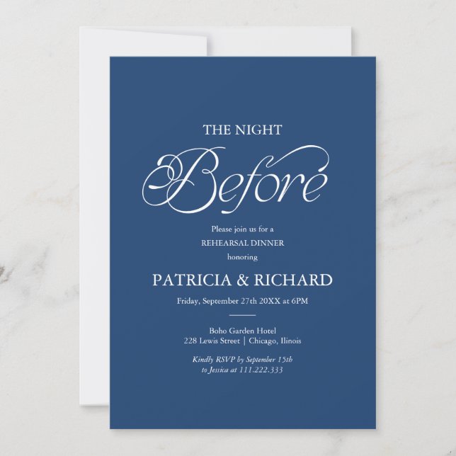 Blue Minimalist The Night Before Rehearsal Dinner  Invitation (Front)