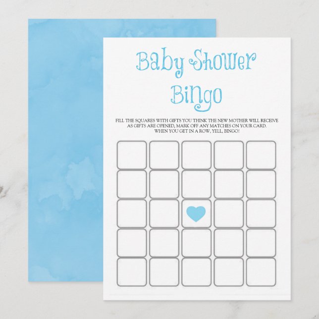 Blue Minimalist Typography Baby Shower Bingo Card (Front/Back)