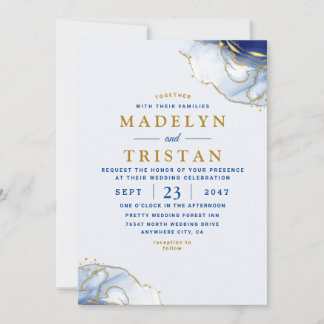Blue Minimalist Watercolor Wedding Invitation