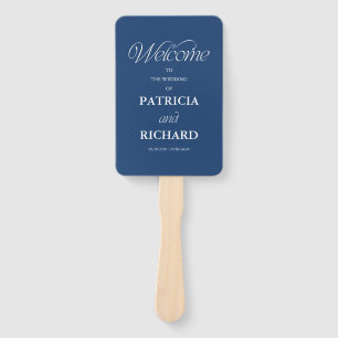 Blue Minimalist Wedding Ceremony Order of Service Hand Fan